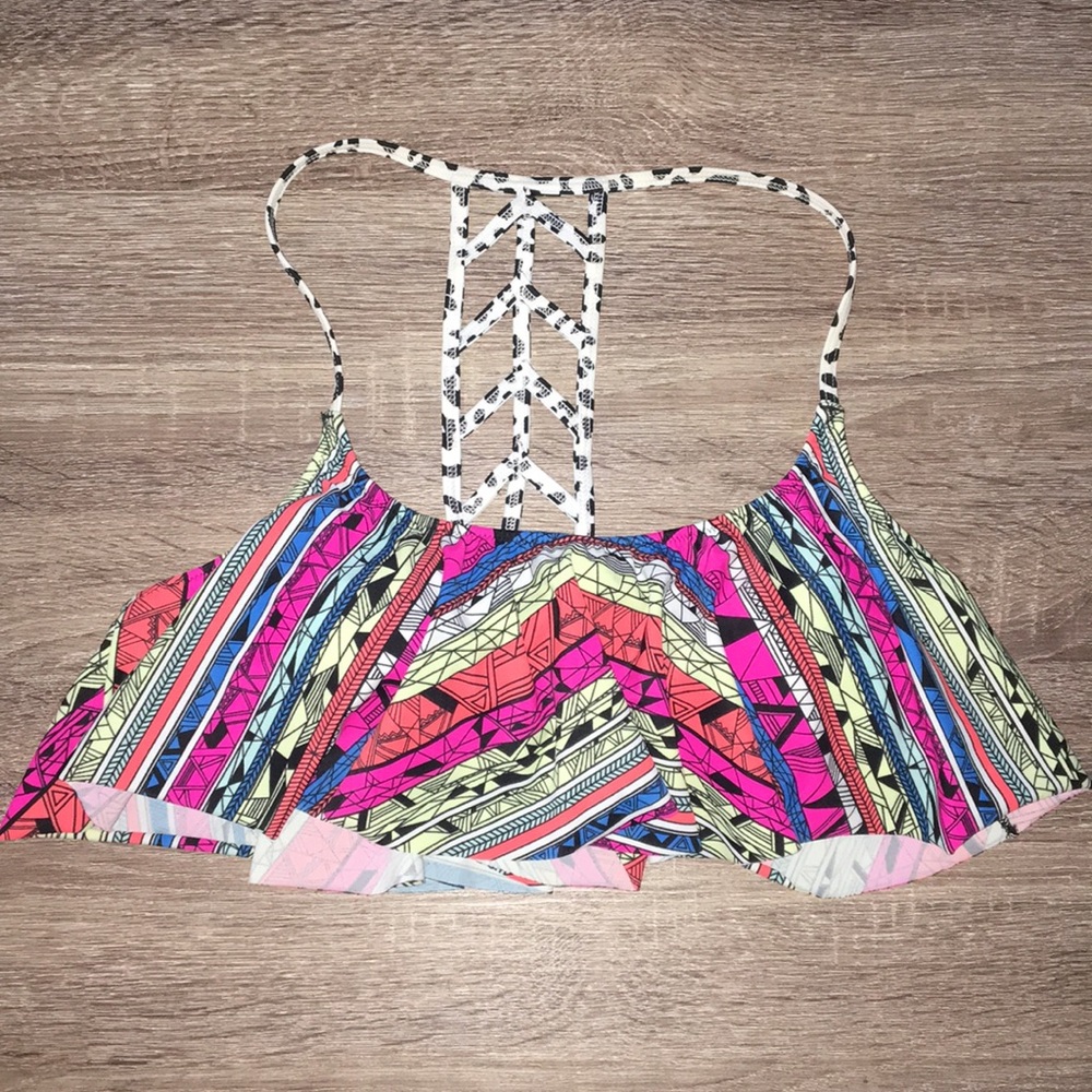 PINK Multi Color Ruffle Bikini Top